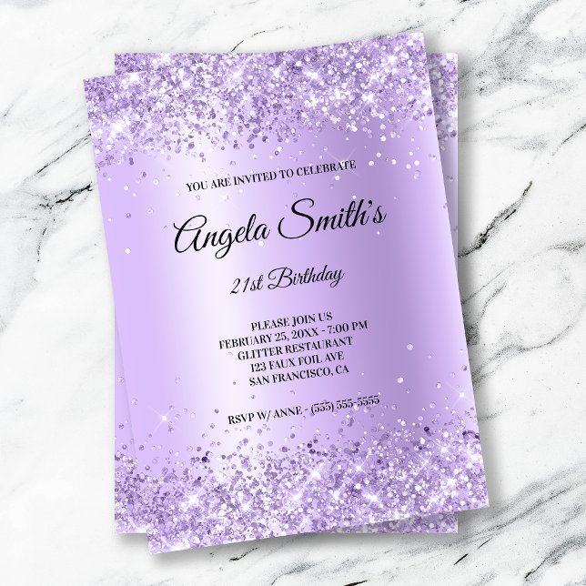 Faux Sparkly Lavender Glitter Purple Satin Foil Invitation (Creator Uploaded)
