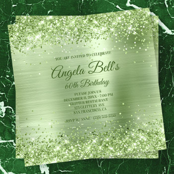 Faux Sparkly Mint Green Glitter Brushed Foil Invitation by annaleeblysse at Zazzle