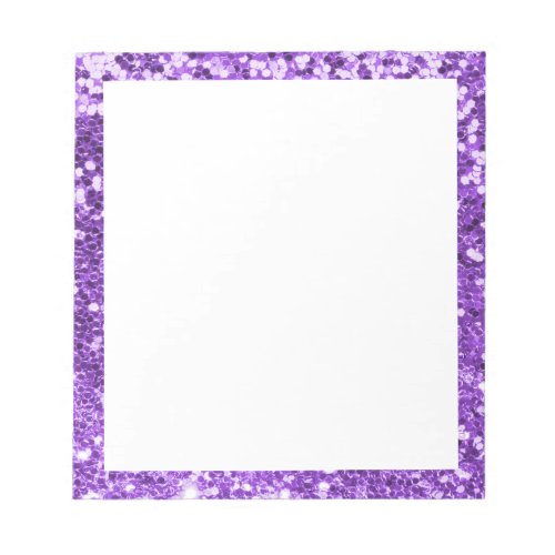 Faux Sparkly Purple Glitter Border White Notepad