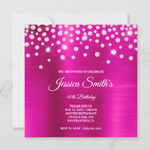 Faux Sparkly Rhinestone Hot Pink Foil Monogram Invitation