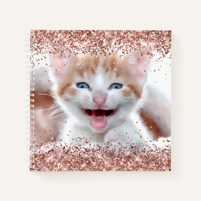 Faux Sparkly Rose Gold Glitter Edged Photo Drawing Notebook (Front)
