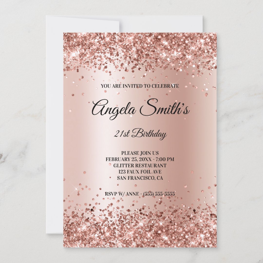 Faux Sparkly Rose Gold Glitter Foil Invitation 