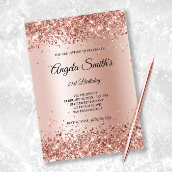 Faux Sparkly Rose Gold Glitter Foil Invitation by annaleeblysse at Zazzle