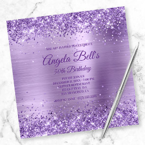 Faux Sparkly Royal Purple Glitter and Brushed Foil Invitation