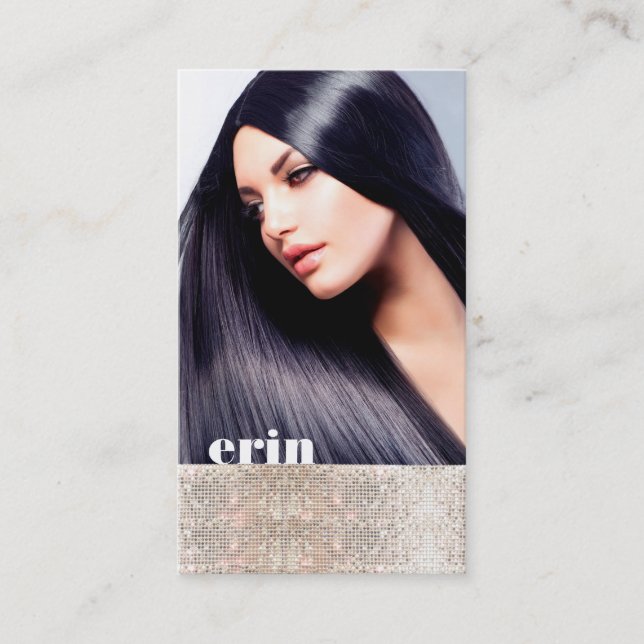 FAUX Sparkly Sequins Hair Stylist Salon Photocard Business Card (Front)