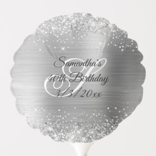 Faux Sparkly Silver Glitter and Foil 40th Birthday Balloon