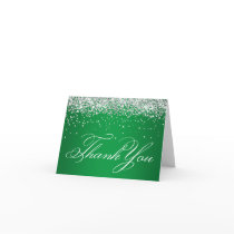 Faux Sparkly Silver Glitter Bright Green Thank You Card