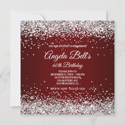 Faux Sparkly Silver Glitter Burgundy Ombre Invitation