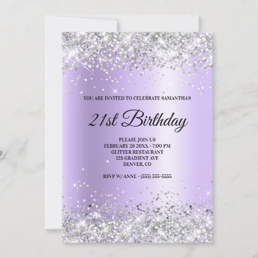 Faux Sparkly Silver Glitter Lavender Satin Foil Invitation | Zazzle