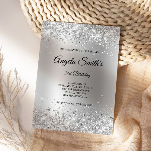 Faux Sparkly Silver Glitter Satin Foil Invitation