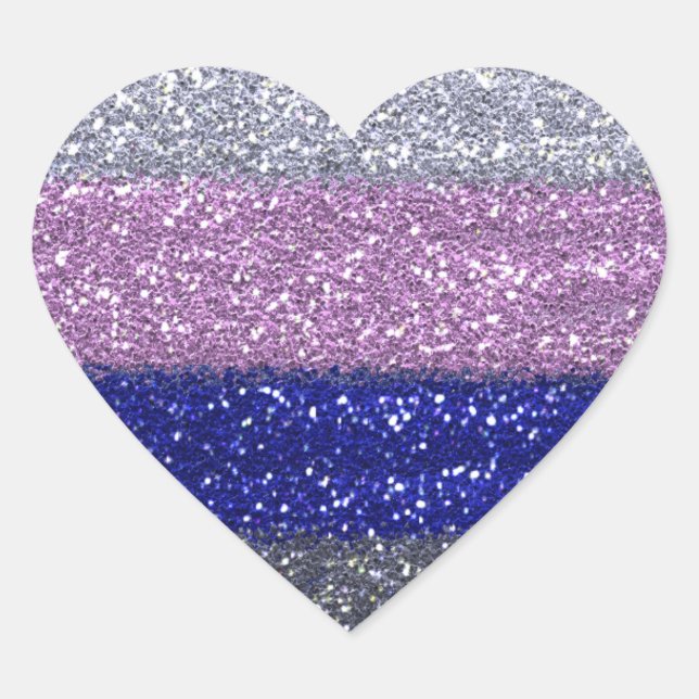 Faux Sparkly Silver Pink Blue Heart AH2010 Heart Sticker (Front)