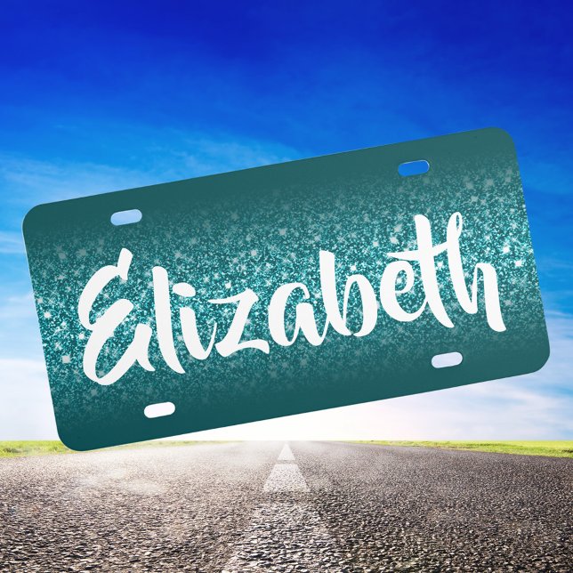 Faux Sparkly Teal Glitter Gradient Personalized License Plate (Teal Glitter Decorative License Plate)