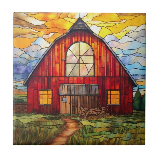 faux stained glass barn  ceramic tile (Front)