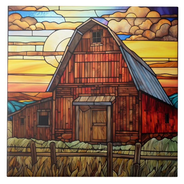 faux stained glass barn  ceramic tile (Front)