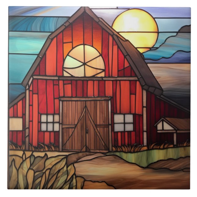 faux stained glass barn  ceramic tile (Front)