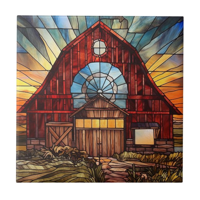 faux stained glass barn  ceramic tile (Front)