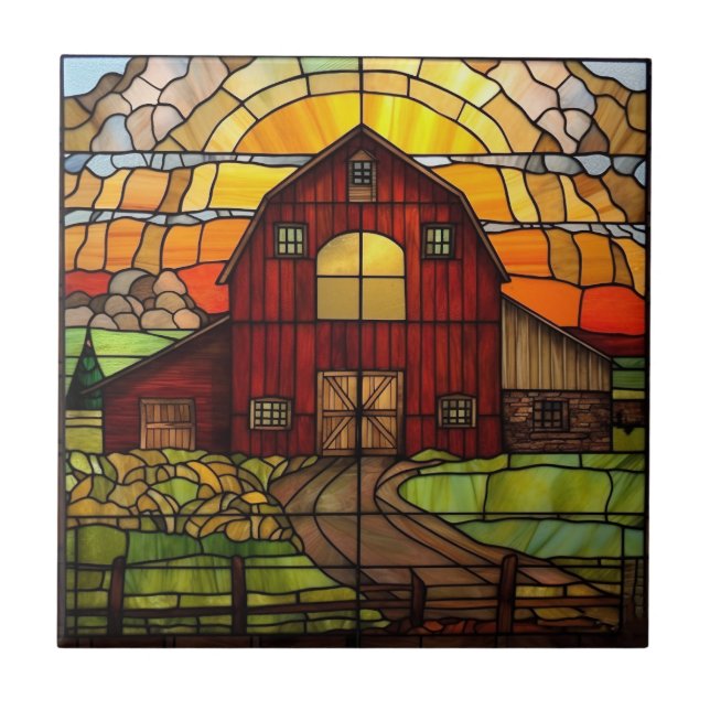 faux stained glass barn  ceramic tile (Front)