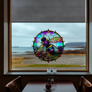 Faux Stained Glass Bee Honeycomb Suncatcher Window Cling