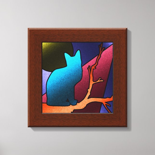 Faux Stained Glass Cat Window Canvas Wall Art (Front)