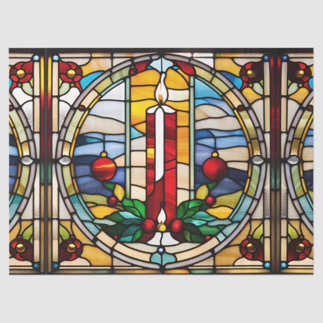 Faux Stained Glass Christmas Candle for Decoupage  Tissue Paper (Front)