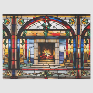 Faux Stained Glass Christmas Fireplace Decoupage Tissue Paper