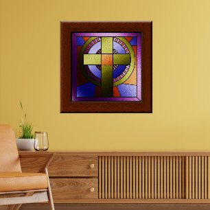 Faux Stained Glass Church Window Easter Cross Poster