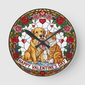Faux Stained Glass Clock with Dog and Cat