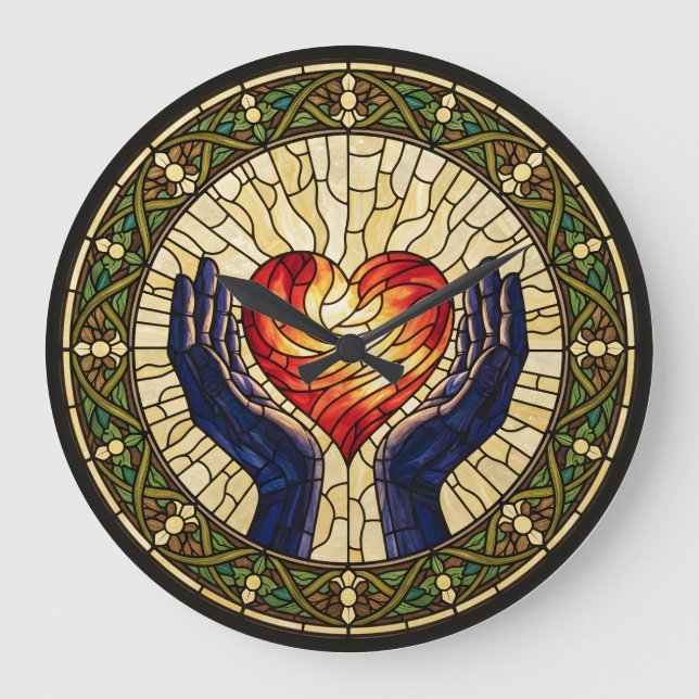 Faux Stained Glass Clock with Two Hands and Heart (Front)