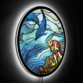 Faux Stained Glass Clown Fish and Dolphins  LED Sign (Angle)