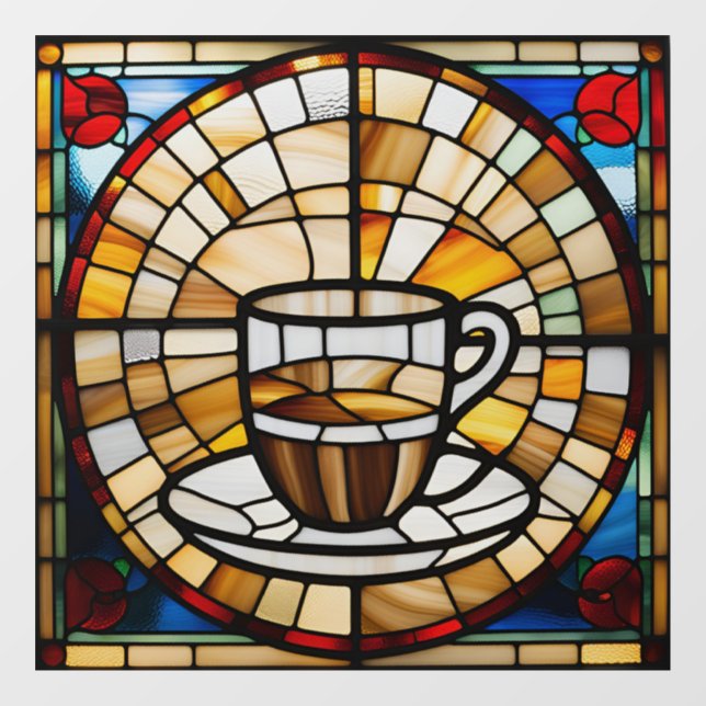 Faux Stained Glass Coffee Cup and Saucer Window Cling (Sheet)