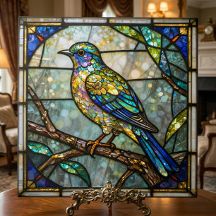 Faux Stained Glass Colorful Bird Mosaic Nature Art Ceramic Tile