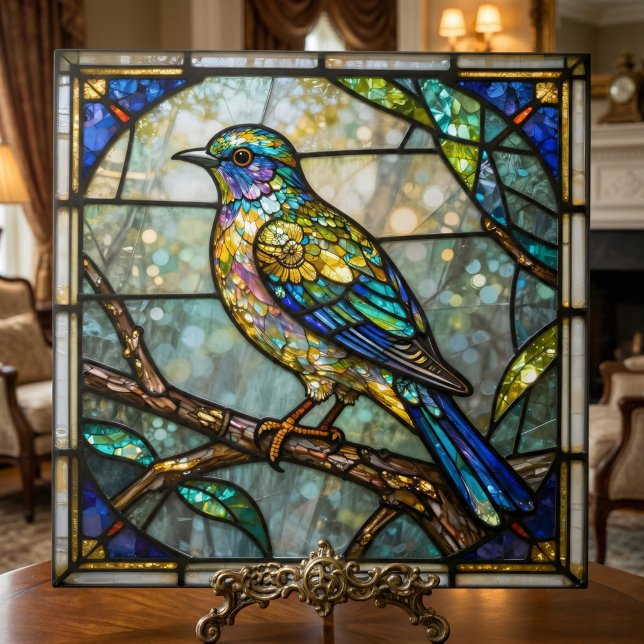 Faux Stained Glass Colorful Bird Mosaic Nature Art Ceramic Tile (Creator Uploaded)