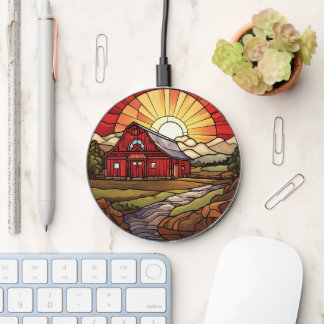 faux stained glass Country farm barn Wireless Charger