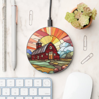faux stained glass Country farm Wireless Charger