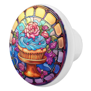 faux stained glass cupcake kitchen ceramic knob
