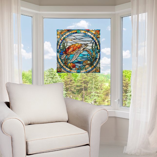 Faux Stained-Glass Customizable Sea Turtle Window  Window Cling (Creator Uploaded)