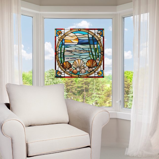 Faux Stained-Glass Customizable Seashore Window  Window Cling (Creator Uploaded)