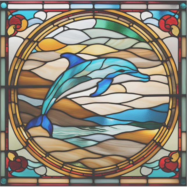 Faux Stained Glass Dolphin Sticker (Front)