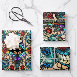 Faux Stained Glass Dragon with Rose Wrapping Paper Sheets