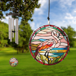 Faux Stained Glass Flamingo Wind Chime