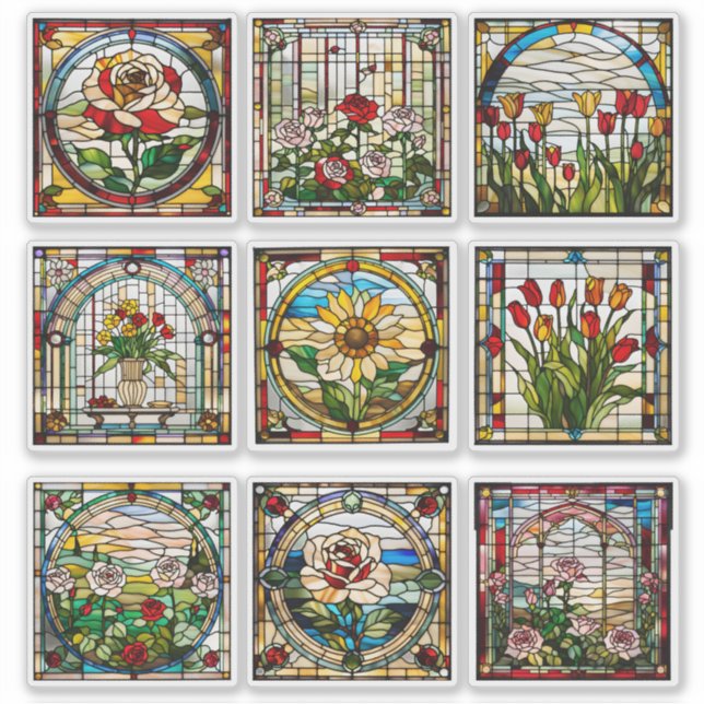 Faux Stained Glass Flower Garden Collection Sticker (Front)