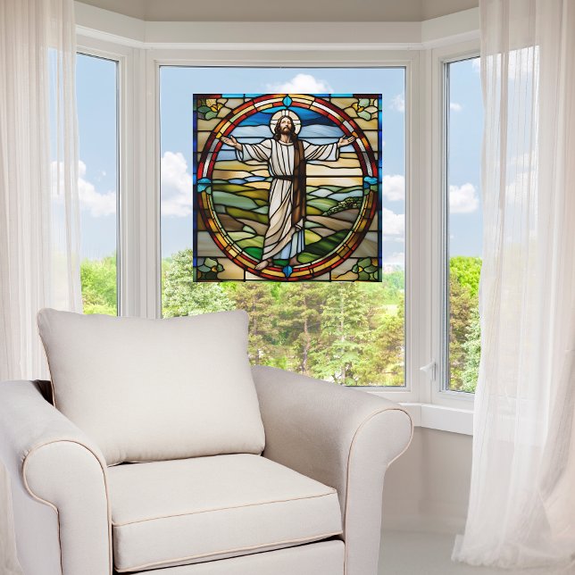 Faux Stained Glass Jesus with Arms Wide Open Window Cling (Creator Uploaded)