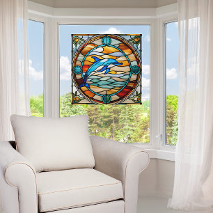 Faux Stained Glass Jumping Dolphin Window Cling