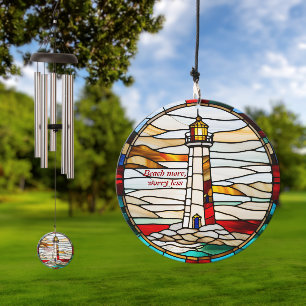 Faux Stained Glass Lighthouse Wind Chime