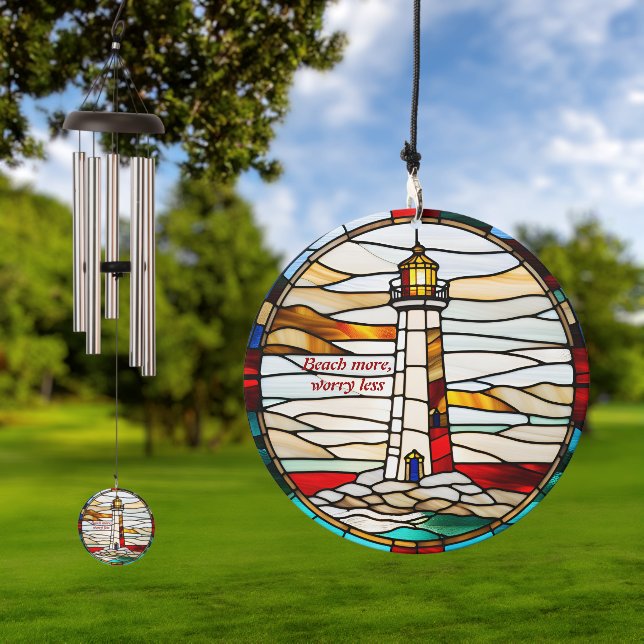 Faux Stained Glass Lighthouse Wind Chime (Outdoor)