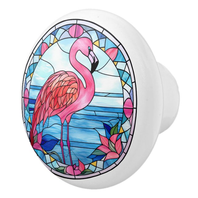 faux stained glass lion Ceramic pink flamingo Ceramic Knob (Right)