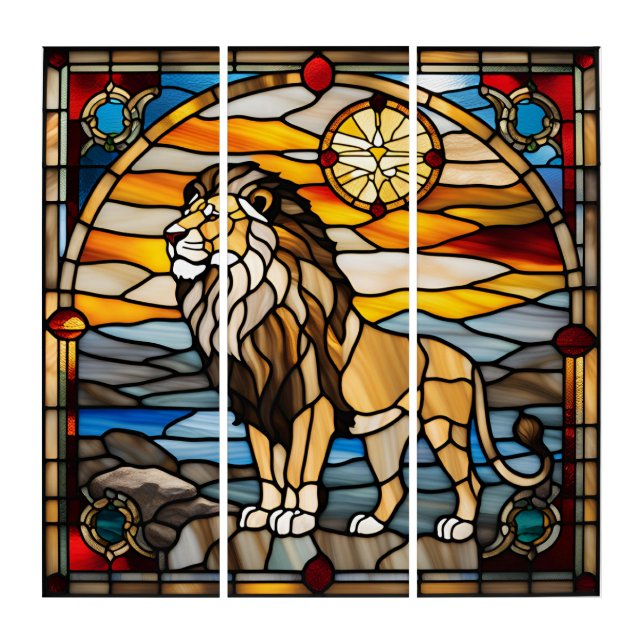Faux Stained Glass Lion Triptych (Front)