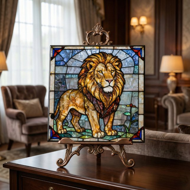 Faux Stained Glass Majestic Lion Mosaic Art Ceramic Tile (Creator Uploaded)