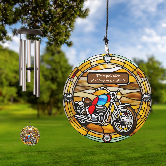 Faux Stained Glass Motorcycle Wind Chime (Outdoor)