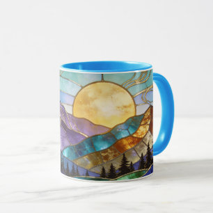 Faux Stained Glass Mountain Sunrise Forest Mug